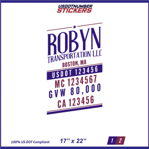 Company Name, Truck Door Decal, Location, USDOT, MC, CA, GVW