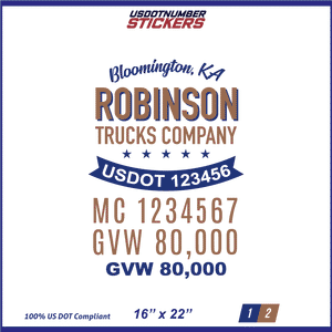 Company Name, Truck Door Decal, Location, USDOT, MC, CA, GVW