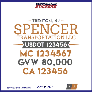 Company Name, Truck Door Decal, Location, USDOT, MC, CA, GVW