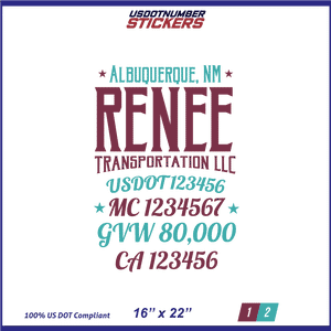 Company Name, Truck Door Decal, Location, USDOT, MC, CA, GVW