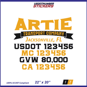 Company Name, Truck Door Decal, Location, USDOT, MC, CA, GVW