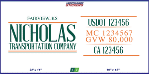 Company Name, Truck Door Decal, Location, USDOT, MC, CA, GVW