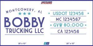 Company Name, Truck Door Decal, Location, USDOT, MC, CA, GVW