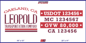 Company Name, Truck Door Decal, Location, USDOT, MC, CA, GVW