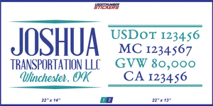 Company Name, Truck Door Decal, Location, USDOT, MC, CA, GVW