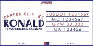 Company Name, Truck Door Decal, Location, USDOT, MC, CA, GVW