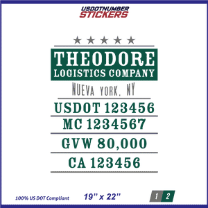 Company Name, Truck Door Decal, Location, USDOT, MC, CA, GVW