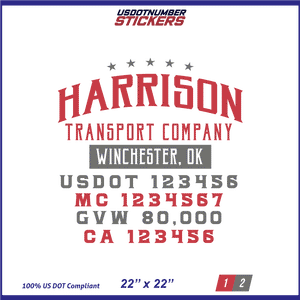 Company Name, Truck Door Decal, Location, USDOT, MC, CA, GVW