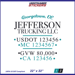 Company Name, Truck Door Decal, Location, USDOT, MC, CA, GVW
