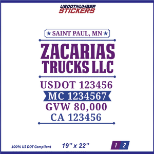 Company Name, Truck Door Decal, Location, USDOT, MC, CA, GVW