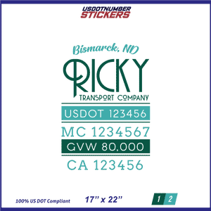 Company Name, Truck Door Decal, Location, USDOT, MC, CA, GVW