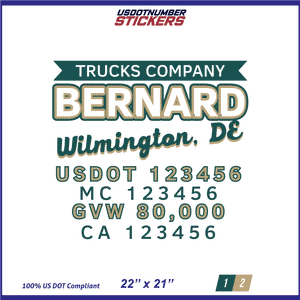 Company Name, Truck Door Decal, Location, USDOT, MC, CA, GVW