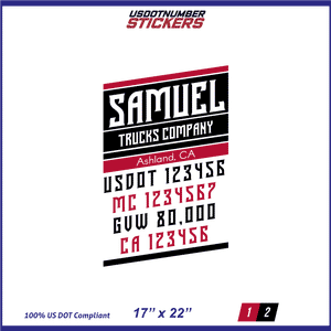 Company Name, Truck Door Decal, Location, USDOT, MC, CA, GVW