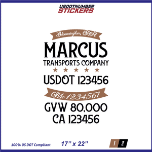 Company Name, Truck Door Decal, Location, USDOT, MC, CA, GVW