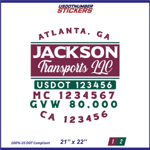 Company Name, Truck Door Decal, Location, USDOT, MC, CA, GVW