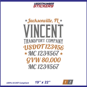 Company Name, Truck Door Decal, Location, USDOT, MC, CA, GVW