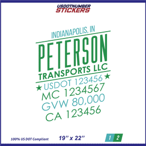 Company Name, Truck Door Decal, Location, USDOT, MC, CA, GVW