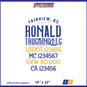 Company Name, Truck Door Decal, Location, USDOT, MC, CA, GVW