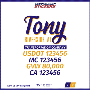 Company Name, Truck Door Decal, Location, USDOT, MC, CA, GVW