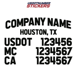 company name, location, usdot, mc & ca decal sticker