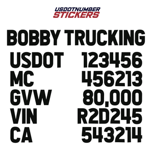company name usdot mc gvw vin ca number decals
