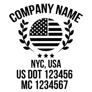 company name with flag, patriotic and  US DOT