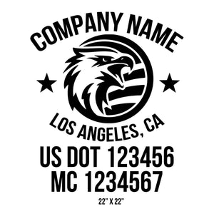 company name with eagle, flag ,country and US DOT
