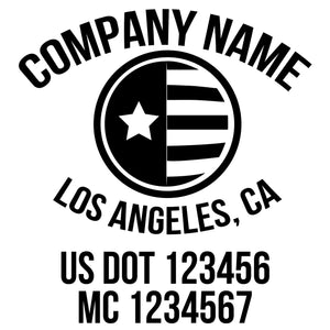 company name with circle, star, lines, patriotic and  US DOT