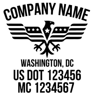 company name with eagle, flag ,country and US DOT