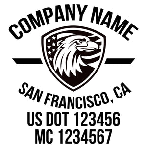 company name with eagle, flag, star, lines, patriotic and  US DOT