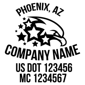 company name with eagle, star, patriotic and  US DOT 