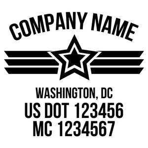 company name with star, lines ,country and US DOT