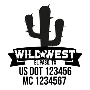 company name wild west cactus, ribbon and US DOT