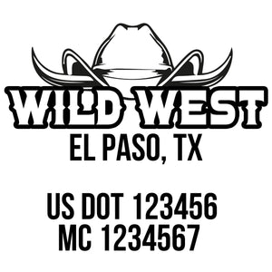 company name wild west hat horns and US DOT