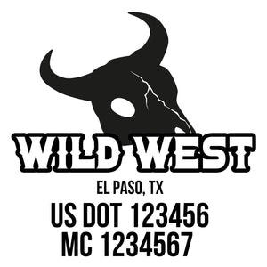 company name wild west cow head and US DOT