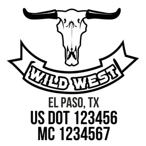 company name with ribbon, bull, US DOT