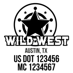 company name wild west , circle, stars and US DOT