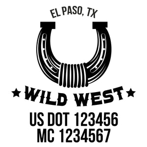 company name wild west with horseshoe and US DOT