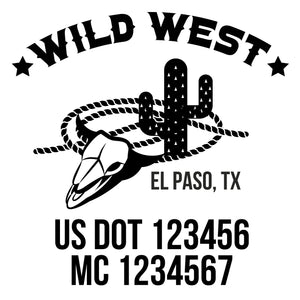 company name wild west , cactus, rope and US DOT