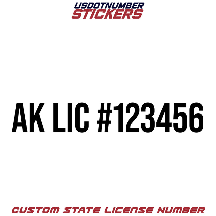 Alaska AK License # Number Regulation Decal Sticker Lettering(Set of 2)