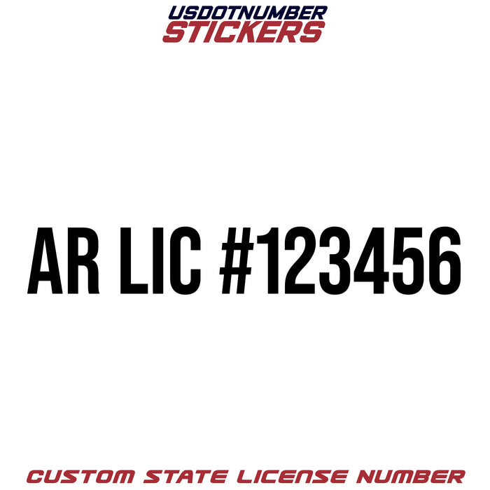 Arkansas AR License # Number Regulation Decal Sticker Lettering (Set of 2)