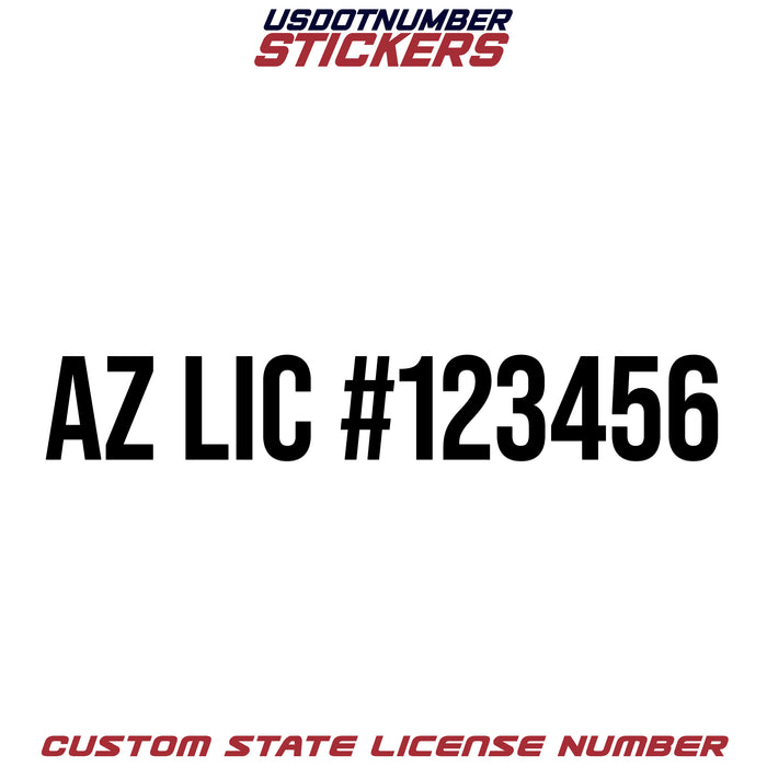 Arizona AZ License # Number Regulation Decal Sticker Lettering (Set of 2)