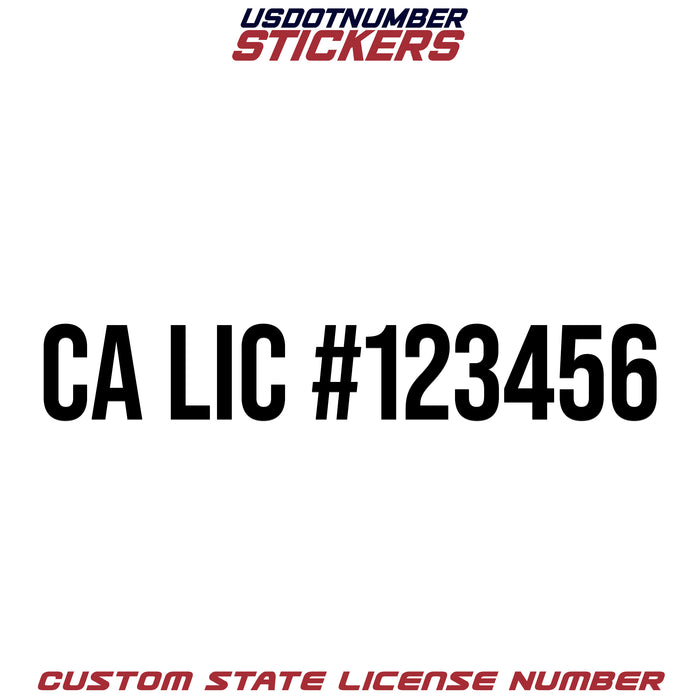 California CA License # Number Regulation Decal Sticker Lettering (Set of 2)