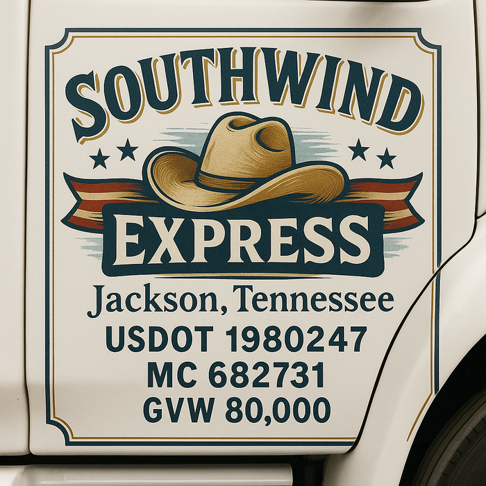 Custom Truck Door Decal Sticker Sign For Trucking, Transport, Logistics, Work Trucks, Semi Trucks With USDOT, MC, CA, KYU, VIN, GVW Regulation Numbers (Set of 2)