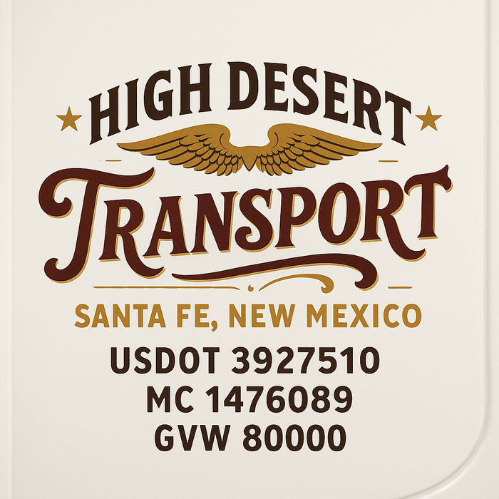 Custom Truck Door Decal Sticker Sign For Trucking, Transport, Logistics, Work Trucks, Semi Trucks With USDOT, MC, CA, KYU, VIN, GVW Regulation Numbers (Set of 2)