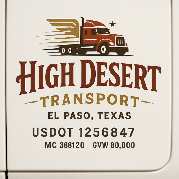 Custom Truck Door Decal Sticker Sign For Trucking, Transport, Logistics, Work Trucks, Semi Trucks With USDOT, MC, CA, KYU, VIN, GVW Regulation Numbers (Set of 2)