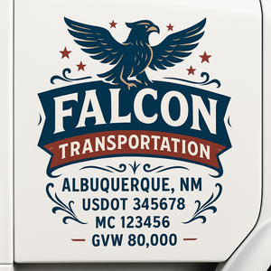 Custom Truck Door Decal Sticker Sign For Trucking, Transport, Logistics, Work Trucks, Semi Trucks With USDOT, MC, CA, KYU, VIN, GVW Regulation Numbers (Set of 2)