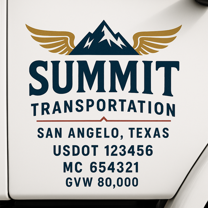 Custom Truck Door Decal Sticker Sign For Trucking, Transport, Logistics, Work Trucks, Semi Trucks With USDOT, MC, CA, KYU, VIN, GVW Regulation Numbers (Set of 2)
