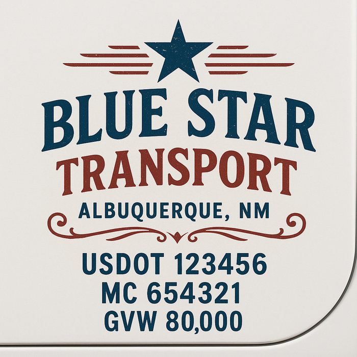 Custom Truck Door Decal Sticker Sign For Trucking, Transport, Logistics, Work Trucks, Semi Trucks With USDOT, MC, CA, KYU, VIN, GVW Regulation Numbers (Set of 2)