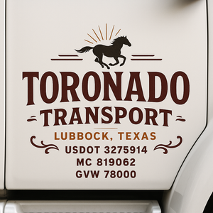 Custom Truck Door Decal Sticker Sign For Trucking, Transport, Logistics, Work Trucks, Semi Trucks With USDOT, MC, CA, KYU, VIN, GVW Regulation Numbers (Set of 2)